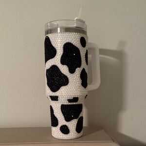 Cow Print Rhinestone Tumbler with Straw